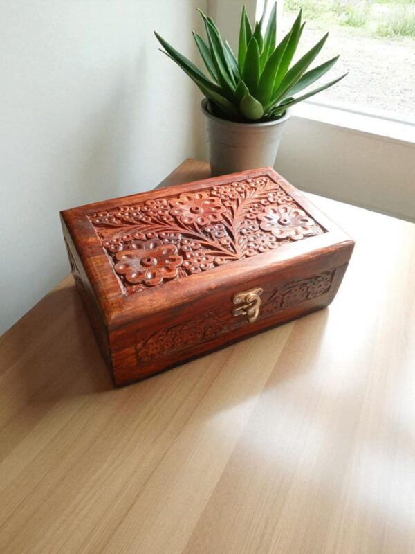 Hand Carved Wood Trinket Box