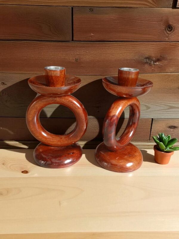 Wooden Circle Ring Candlestick Holders (Pair)