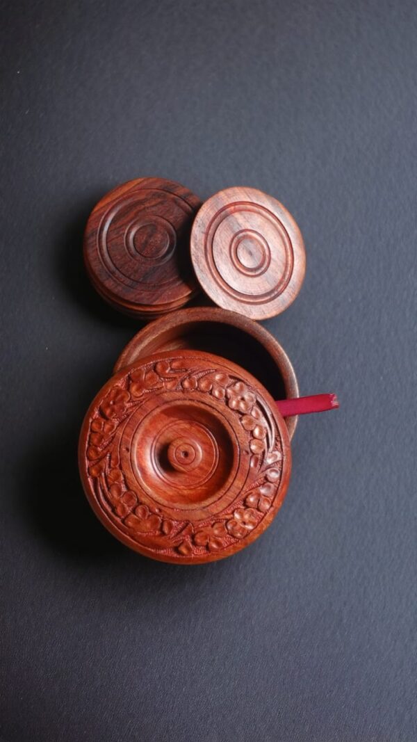 Hand Carved Wooden Trinket Bowl with Lid