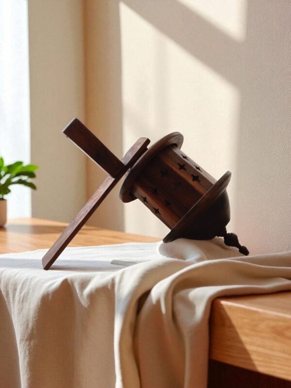 Handcrafted Wooden Hanging Lantern with Cross Cutouts